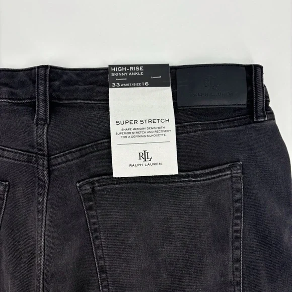 Lauren Ralph Lauren NWT Black High-Rise Skinny Ankle Super Stretch Jeans, 16 - Picture 14 of 16